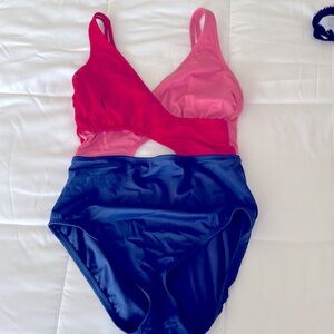 Beach Betty Slimming Control Wrap-Front Cut Out One Piece Swimsuit Size S New